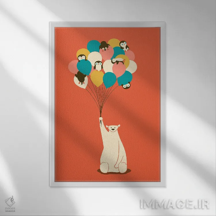 تابلو دکوراتیو دسته گل پنگوینی اثر جی فلک - نمای قابدار سفید