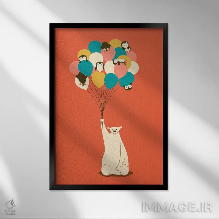 تابلو دکوراتیو دسته گل پنگوینی اثر جی فلک - نمای قابدار مشکی