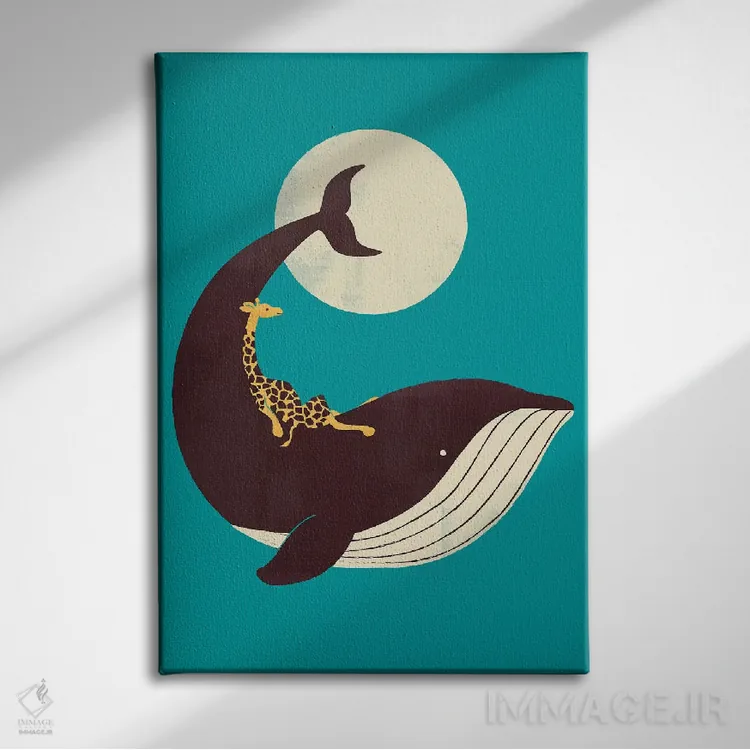 تابلو دکوراتیو زرافه و نهنگ اثر جی فلک - نمای روبهرو روی دیوار