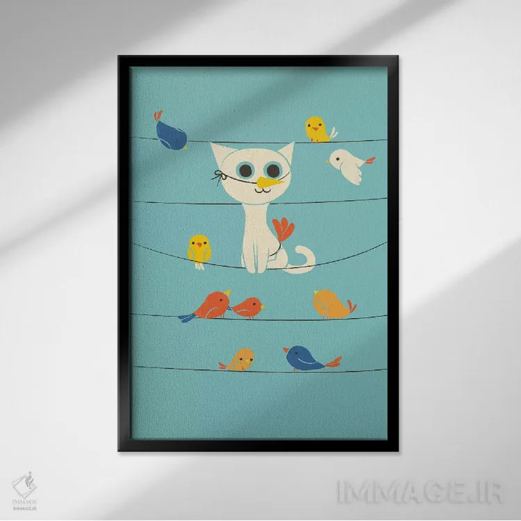 تابلو مدرن تماشای پرندگان اثر جی فلک - نمای قابدار مشکی