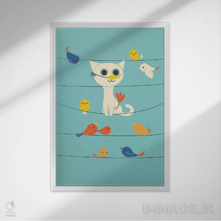 تابلو مدرن تماشای پرندگان اثر جی فلک - نمای قابدار سفید