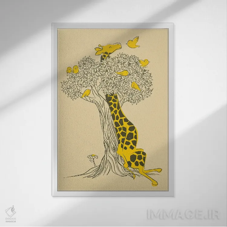 تابلو مدرن دوستان در جایگاه های بلند اثر جی فلک - نمای قابدار سفید