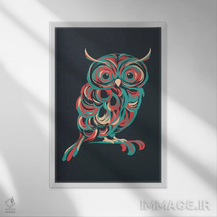 تابلو دکوراتیو جغد شب اثر جی فلک - نمای قابدار سفید