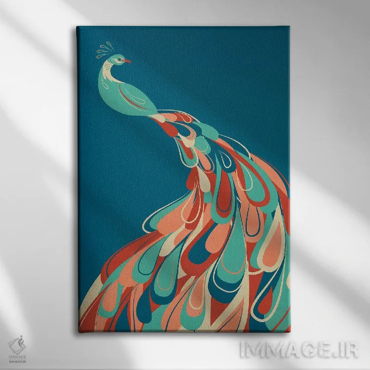 تابلو مدرن طاووس اثر جی فلک - نمای روبهرو روی دیوار