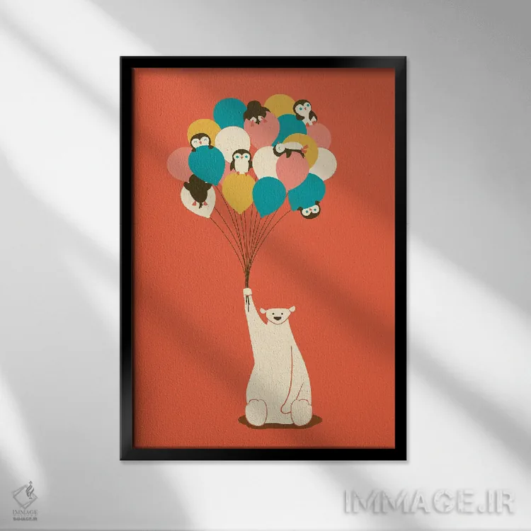 تابلو مدرن دسته گل پنگوینی اثر جی فلک - نمای قابدار مشکی