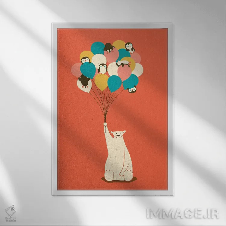 تابلو مدرن دسته گل پنگوینی اثر جی فلک - نمای قابدار سفید