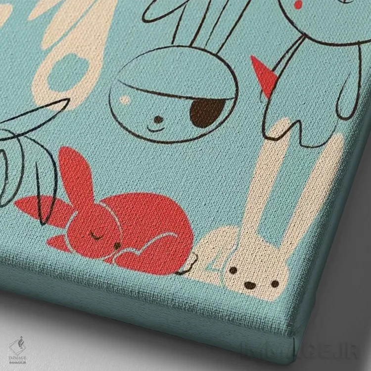 تابلو دکوراتیو خرگوش های آبی اثر جی فلک - نمای نزدیک بافت بوم