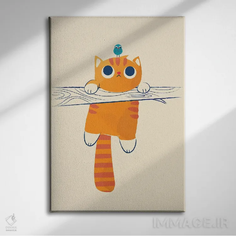 تابلو دکوراتیو گربه چاق، پرنده کوچک اثر جی فلک - نمای روبهرو روی دیوار