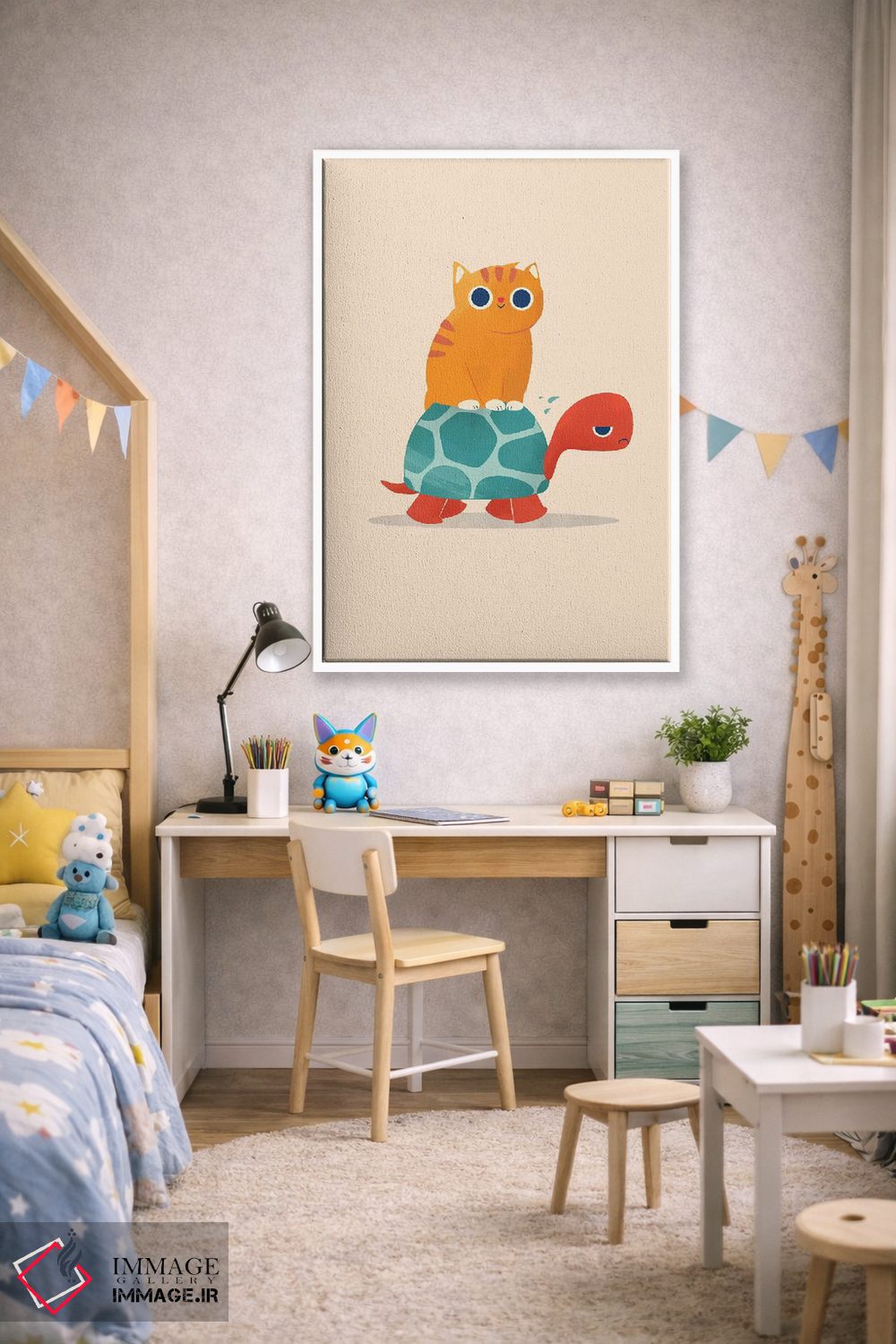 تابلو دکوراتیو گربه چاق سوار لاک پشت اثر جی فلک - D1W