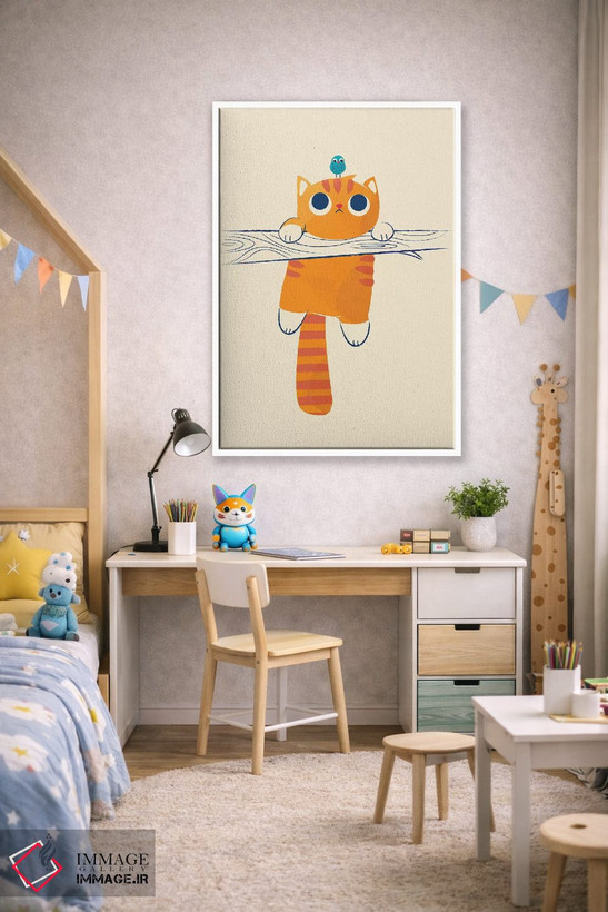 تابلو دکوراتیو گربه چاق، پرنده کوچک اثر جی فلک - D1W