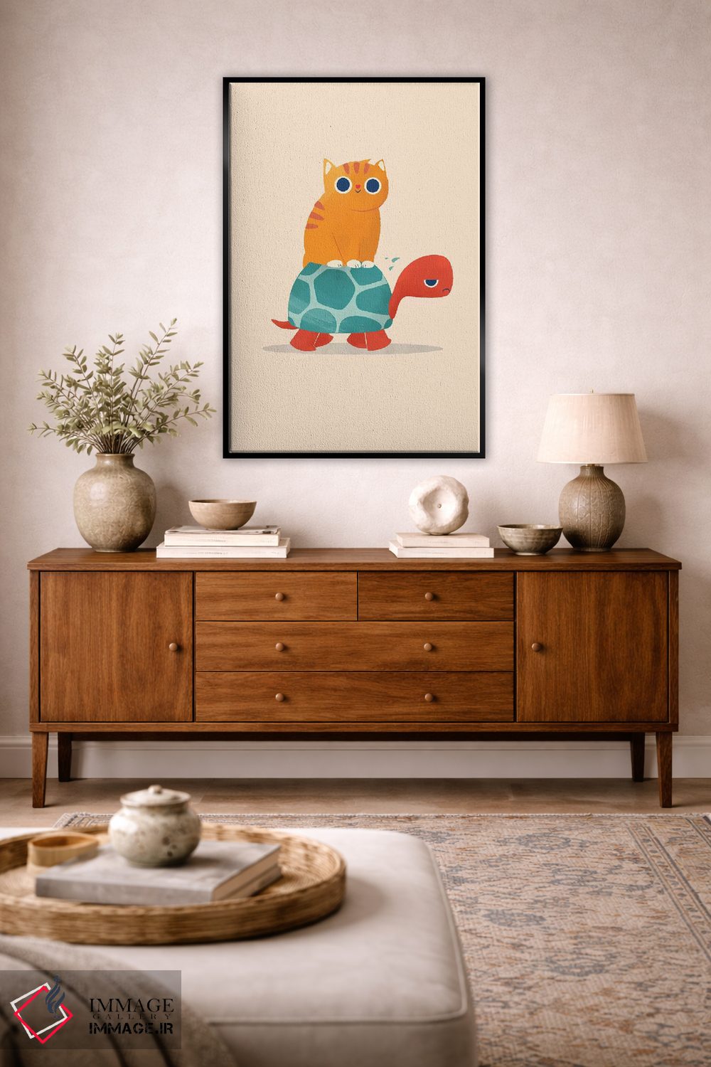 تابلو دکوراتیو گربه چاق سوار لاک پشت اثر جی فلک - D5B