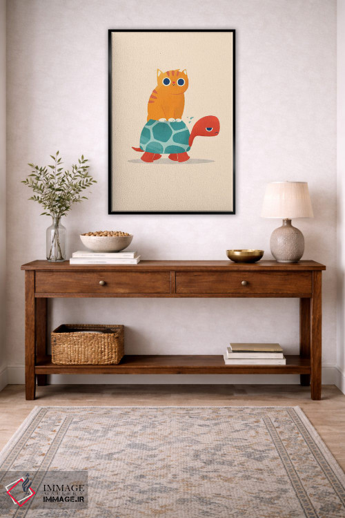 تابلو دکوراتیو گربه چاق سوار لاک پشت اثر جی فلک - D6B