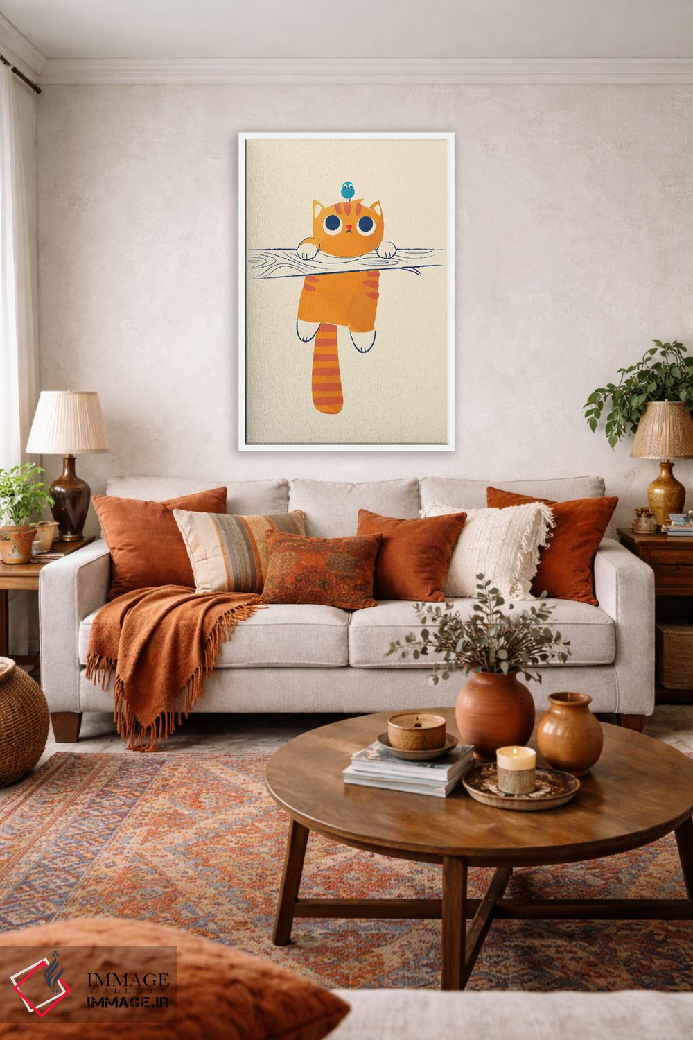 تابلو دکوراتیو گربه چاق، پرنده کوچک اثر جی فلک - D3W