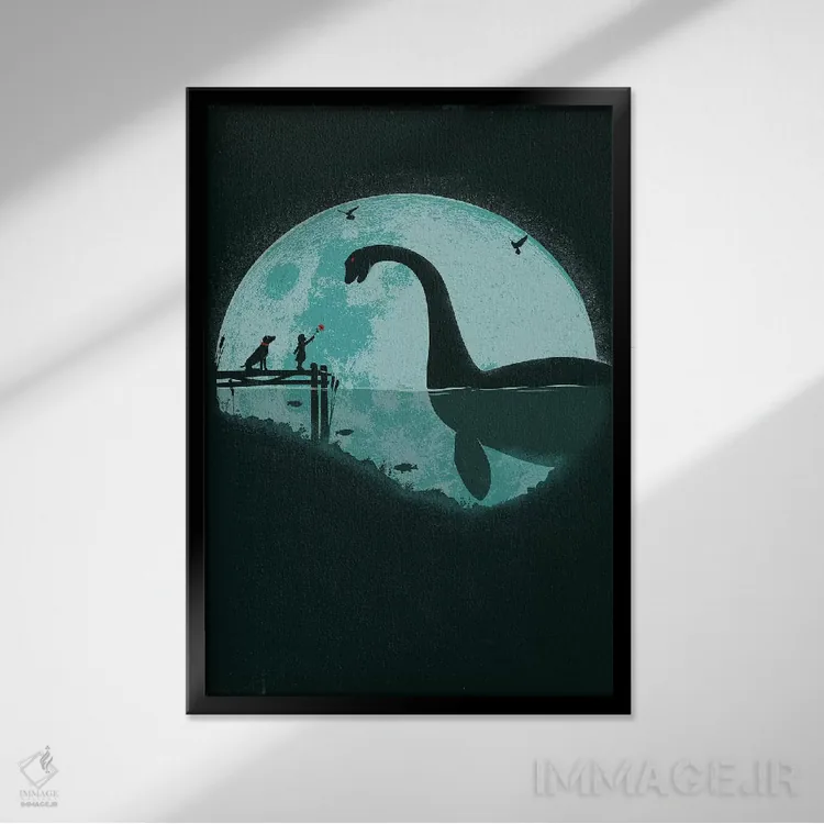 تابلو دکوراتیو برخورد زیر مهتاب آبی اثر جی فلک - نمای قابدار مشکی