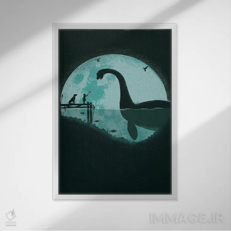 تابلو دکوراتیو برخورد زیر مهتاب آبی اثر جی فلک - نمای قابدار سفید