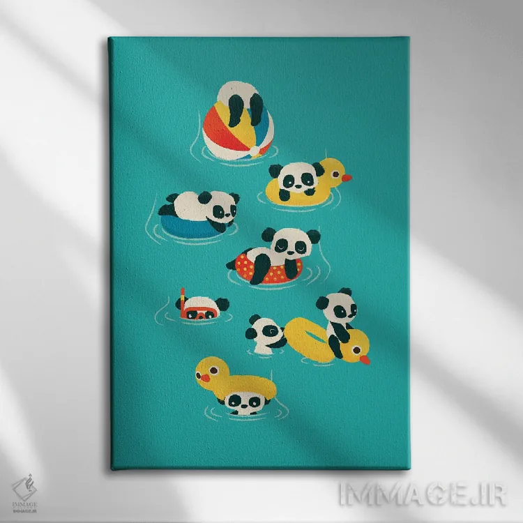 تابلو دکوراتیو پانداهای تیوپ سوار اثر جی فلک - نمای روبهرو روی دیوار