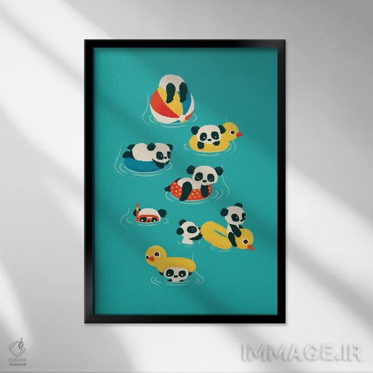 تابلو دکوراتیو پانداهای تیوپ سوار اثر جی فلک - نمای قابدار مشکی