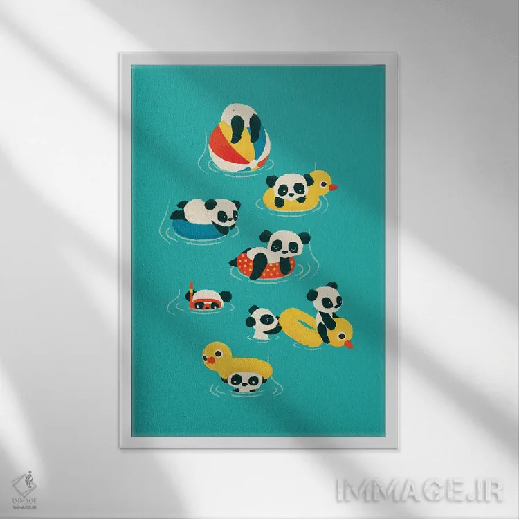 تابلو دکوراتیو پانداهای تیوپ سوار اثر جی فلک - نمای قابدار سفید