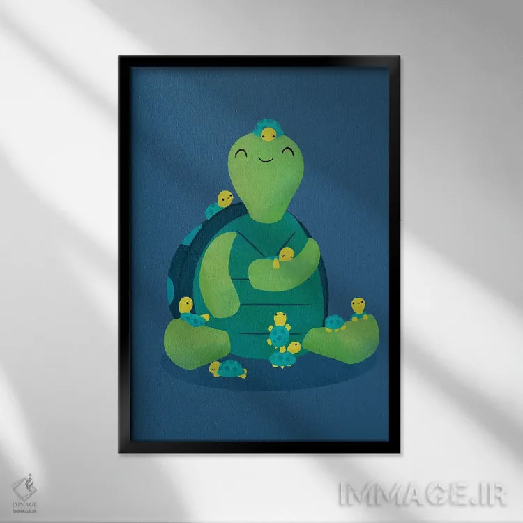 تابلو دکوراتیو مادر لاک پشت اثر جی فلک - نمای قابدار مشکی