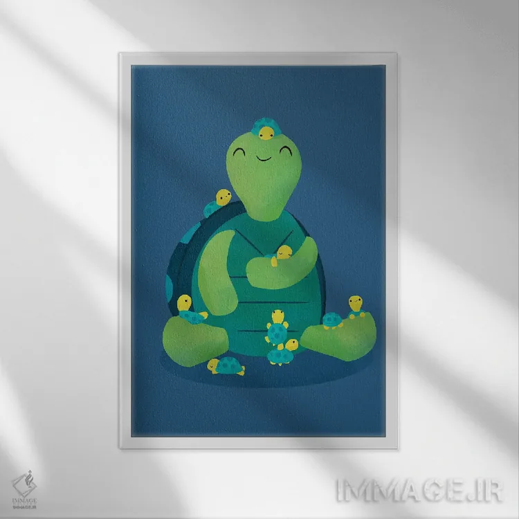 تابلو دکوراتیو مادر لاک پشت اثر جی فلک - نمای قابدار سفید