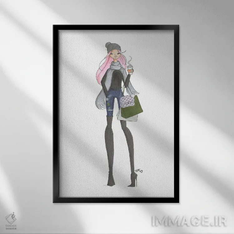 تابلو دکوراتیو قدم زدن پاییزی اثر جوزفینا فرناندز - نمای قابدار مشکی