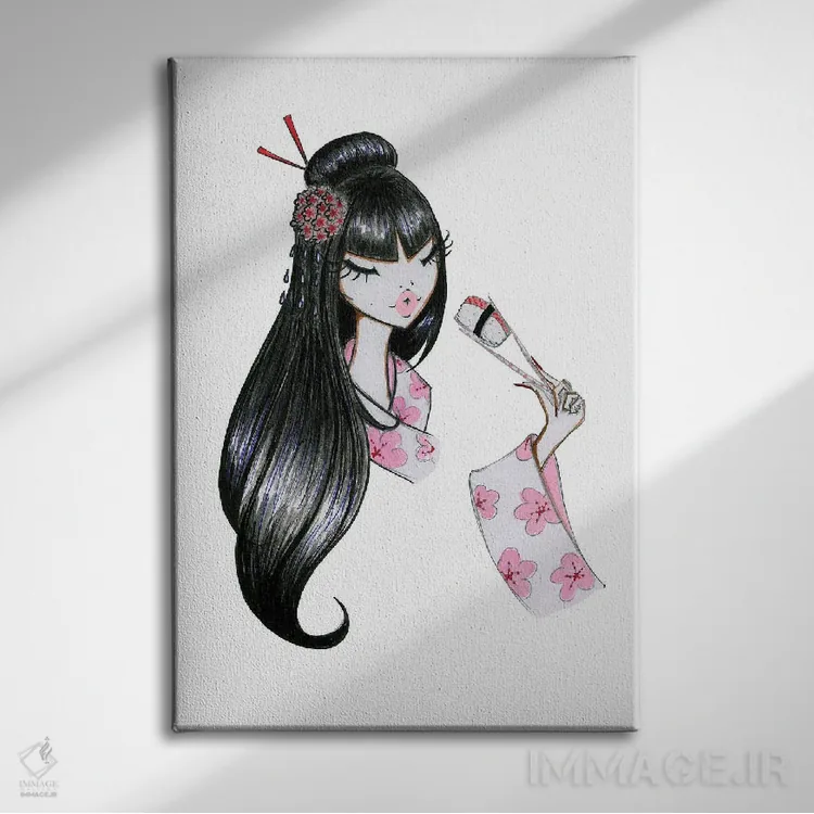 تابلو دکوراتیو دختر سوشی اثر جوزفینا فرناندز - نمای روبهرو روی دیوار