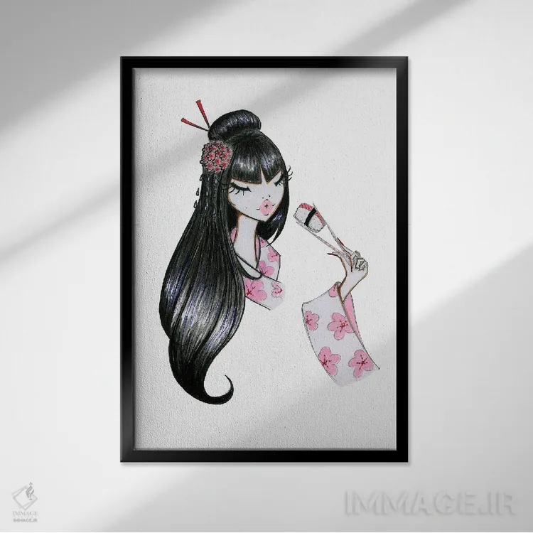 تابلو دکوراتیو دختر سوشی اثر جوزفینا فرناندز - نمای قابدار مشکی