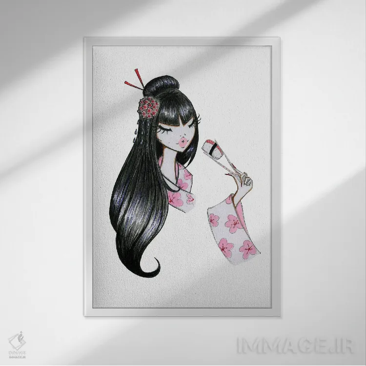 تابلو دکوراتیو دختر سوشی اثر جوزفینا فرناندز - نمای قابدار سفید