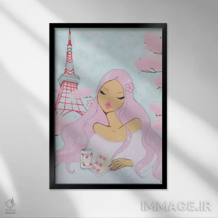 تابلو دکوراتیو توکیو و او اثر جوزفینا فرناندز - نمای قابدار مشکی