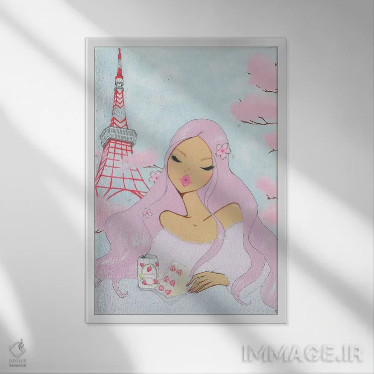 تابلو دکوراتیو توکیو و او اثر جوزفینا فرناندز - نمای قابدار سفید