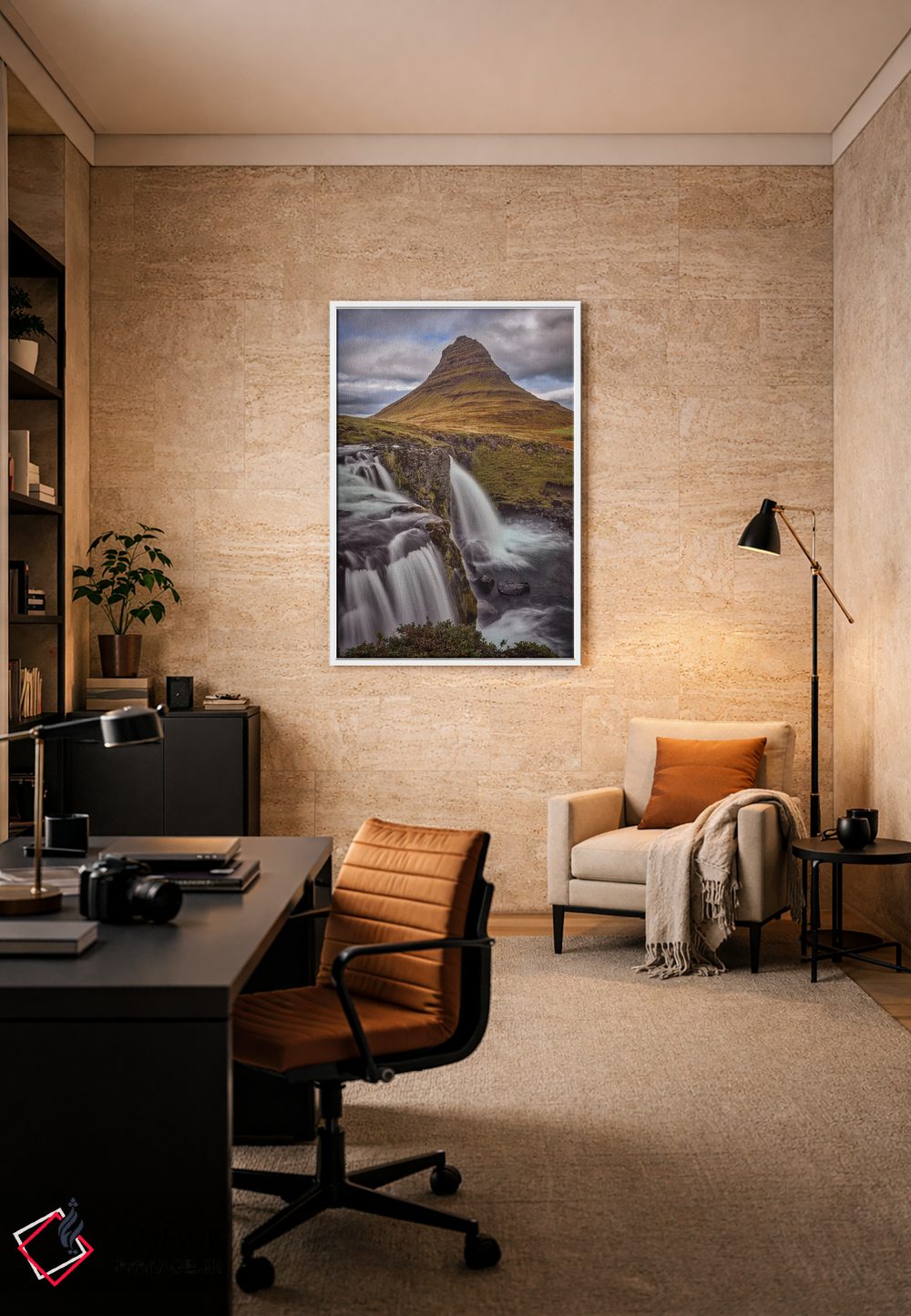 تابلو دکوراتیو Kirkjufellsfoss,ایسلند، آبشار کیرکجوفلسفوس اثر جان فورد - D6W