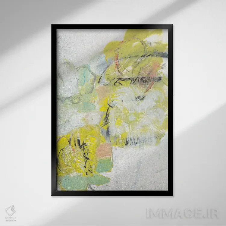 تابلو انتزاعی انتزاعی گل زرد I اثر جودی فوکس - نمای قابدار مشکی