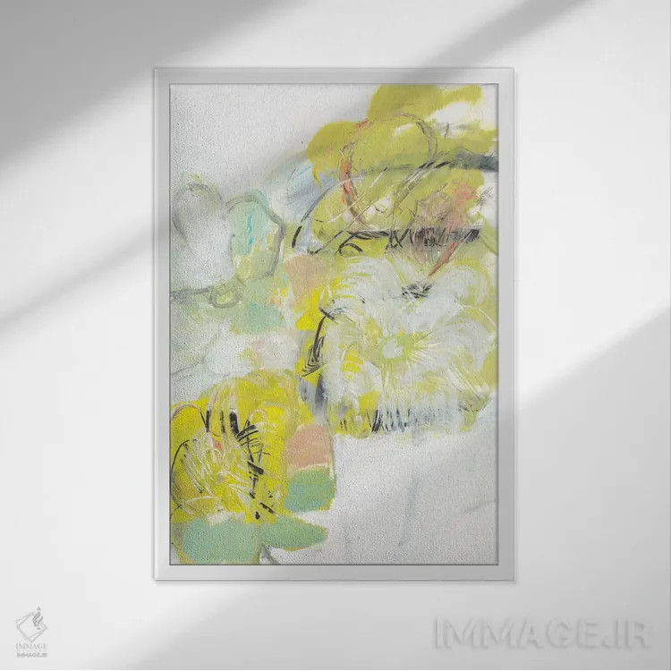 تابلو انتزاعی انتزاعی گل زرد I اثر جودی فوکس - نمای قابدار سفید