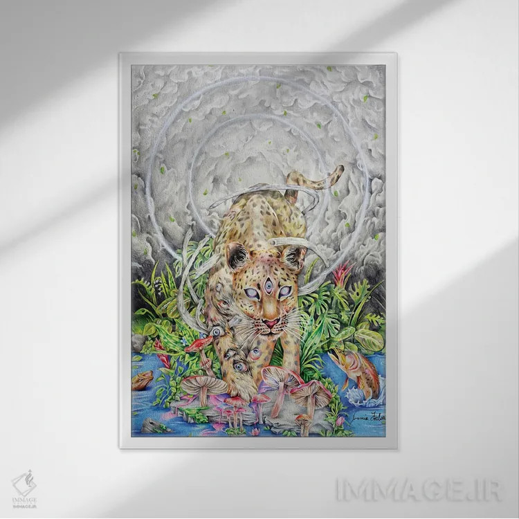 تابلو دکوراتیو گربه ملوس اثر جیمی فوربز - نمای قابدار سفید