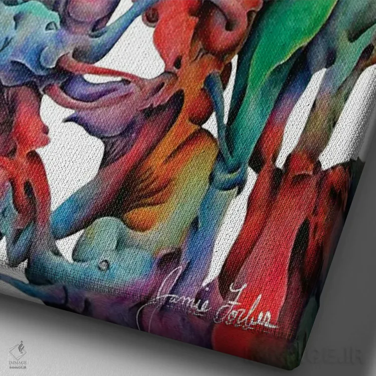 تابلو دکوراتیو رژه فیل ها اثر جیمی فوربز - نمای نزدیک بافت بوم