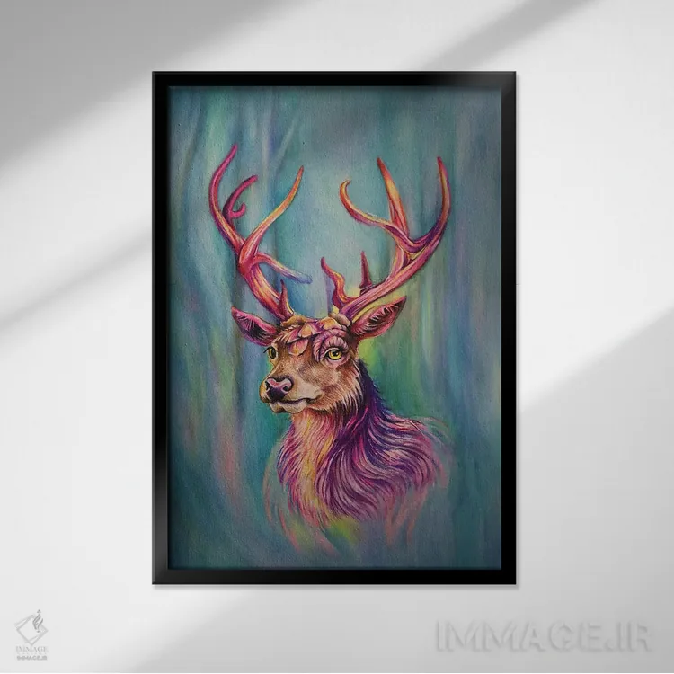 تابلو دکوراتیو گوزن جورج اثر جیمی فوربز - نمای قابدار مشکی