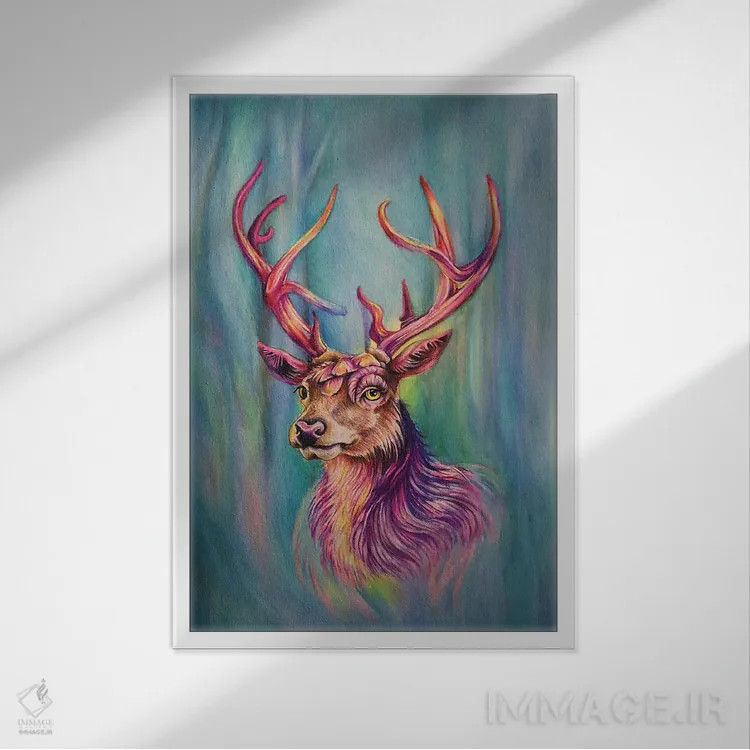 تابلو دکوراتیو گوزن جورج اثر جیمی فوربز - نمای قابدار سفید