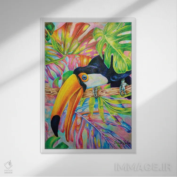 تابلو دکوراتیو توکان اثر جیمی فوربز - نمای قابدار سفید