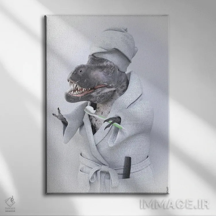 تابلو دکوراتیو تیرانوسوروس در وان اثر جوفری فیلیپ - نمای روبهرو روی دیوار