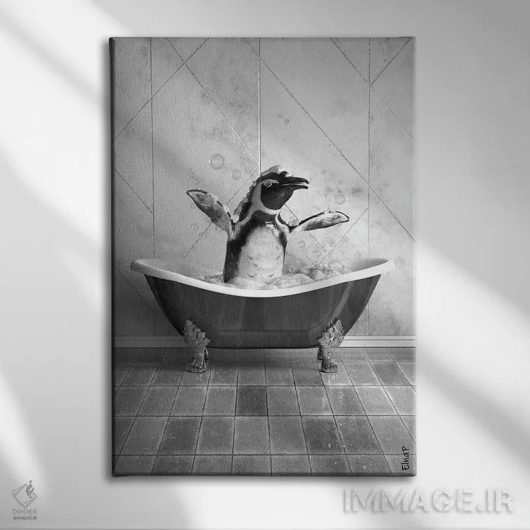 تابلو دکوراتیو پنگوئن در وان اثر جوفری فیلیپ - نمای روبهرو روی دیوار