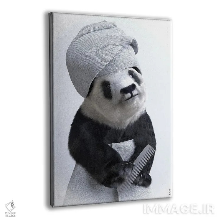 تابلو دکوراتیو پاندا در وان، حیوانات با حوله حمامی اثر جوفری فیلیپ - نمای پرسپکتیو محصول