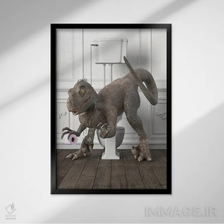 تابلو دکوراتیو ولوسی رپتور در توالت اثر جوفری فیلیپ - نمای قابدار مشکی