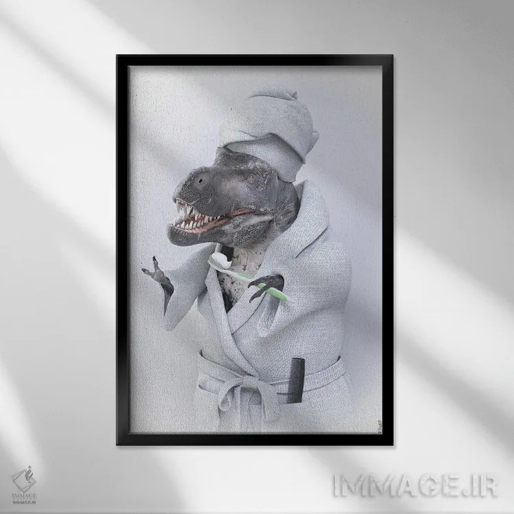 تابلو دکوراتیو تیرانوسوروس در وان اثر جوفری فیلیپ - نمای قابدار مشکی