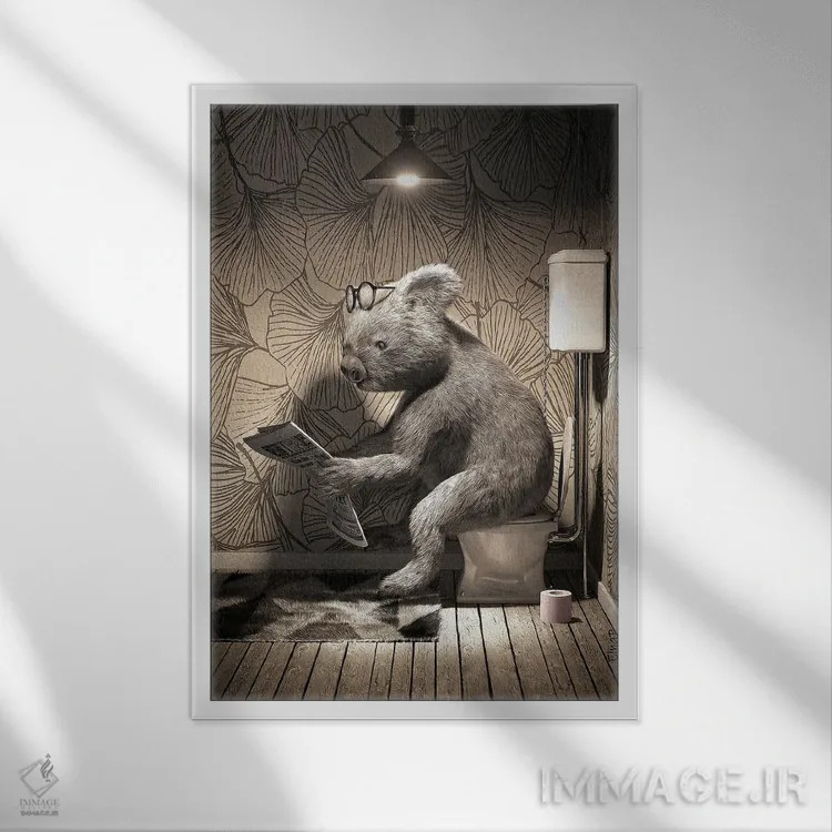 تابلو دکوراتیو کوالا روی توالت اثر جوفری فیلیپ - نمای قابدار سفید