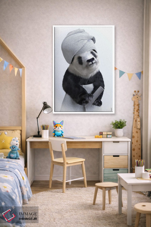 تابلو دکوراتیو پاندا در وان، حیوانات با حوله حمامی اثر جوفری فیلیپ - D1W