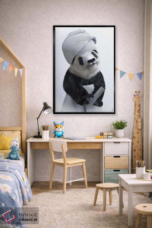 تابلو دکوراتیو پاندا در وان، حیوانات با حوله حمامی اثر جوفری فیلیپ - D3B