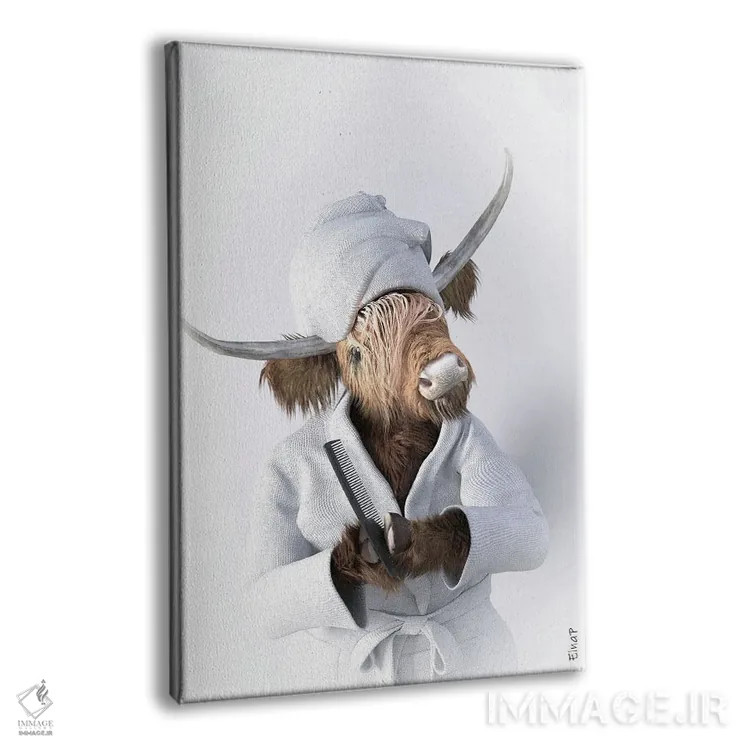 تابلو دکوراتیو طرح گاو کوهستانی برای حمام اثر جوفری فیلیپ - نمای پرسپکتیو محصول