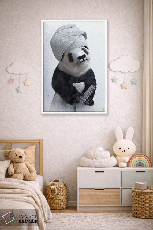 تابلو دکوراتیو پاندا در وان، حیوانات با حوله حمامی اثر جوفری فیلیپ - D4W