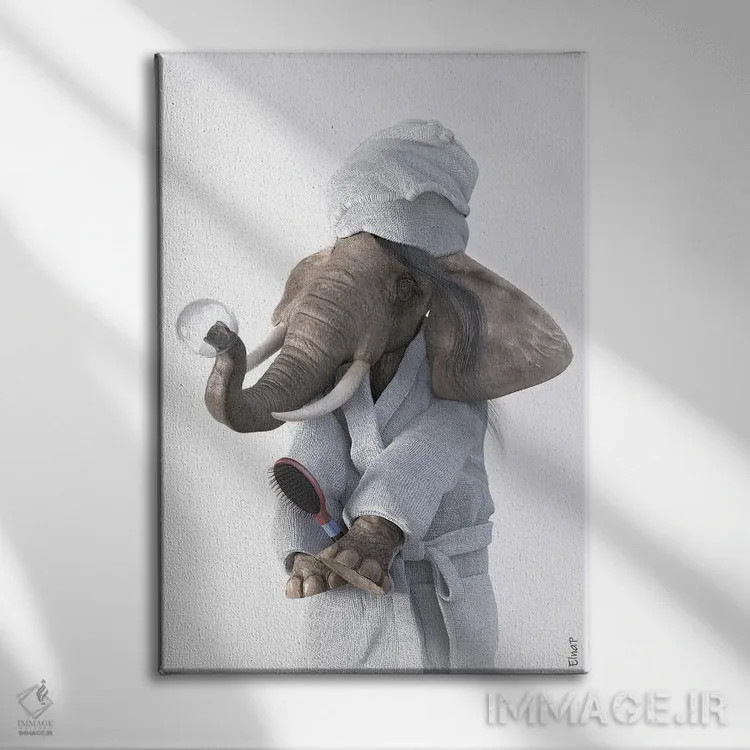 تابلو دکوراتیو طرح فیل برای حمام اثر جوفری فیلیپ - نمای روبهرو روی دیوار
