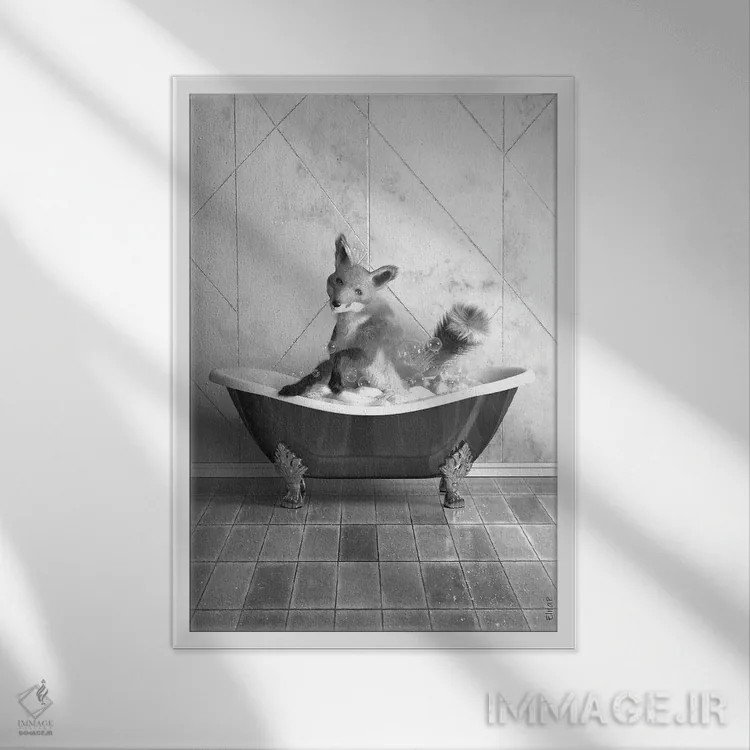 تابلو دکوراتیو روباه در وان اثر جوفری فیلیپ - نمای قابدار سفید